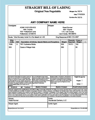 Small form bill of lading BLSNP007