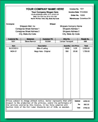 Shipping Invoice SHP001